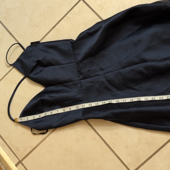 NWT Alfred Sung V-Neck Full Skirt Satin Maxi Dress Midnight Navy Blue Size 0 - Picture 11 of 13